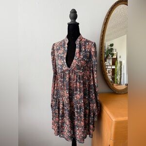 Nasty Gal Red and Pink Long Sleeve Sundress